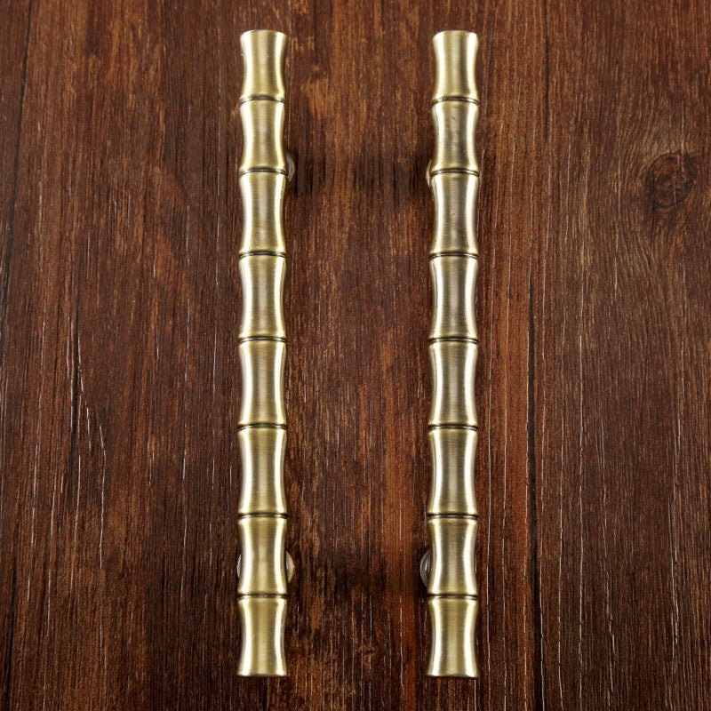 Mgoodoo 5Pcs 5.83inch Bamboo Zinc Alloy Cabinet Handles -Hole Spacing 3.78", Drawer Dresser Cupboard Closet Handle Pulls Retro Solid Furniture Pull Knob Antique Brass Decorative - Image 4